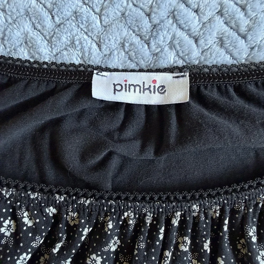 Vintage 90s Pimkie Short Dress S Black Ditsy Floral Milkmaid Coquette Babydoll - Picture 6 of 11